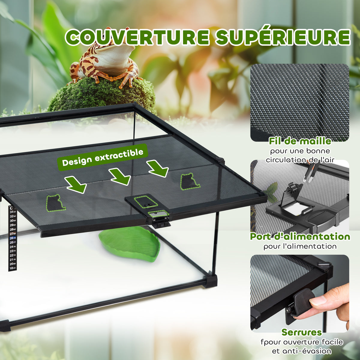 Boîte à reptiles boîte d'élevage de reptiles habitat de terrarium transparent couvercle coulissant noir
