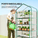 Serre de jardin PVC avec étagères 5 niveaux, serre de balcon, châssis en acier, porte zippée, 90x49x193cm, transparent
