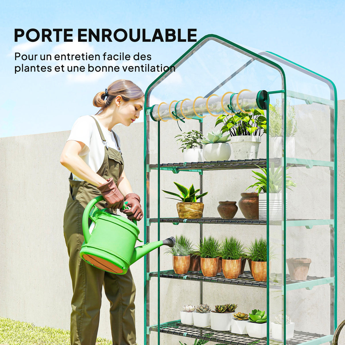 Serre de jardin PVC avec étagères 5 niveaux, serre de balcon, châssis en acier, porte zippée, 90x49x193cm, transparent
