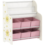 Mobile contenitore per bambini, porta giocattoli, 6 cassetti in tessuto e scaffale a due livelli, 63x30x71cm, rosa