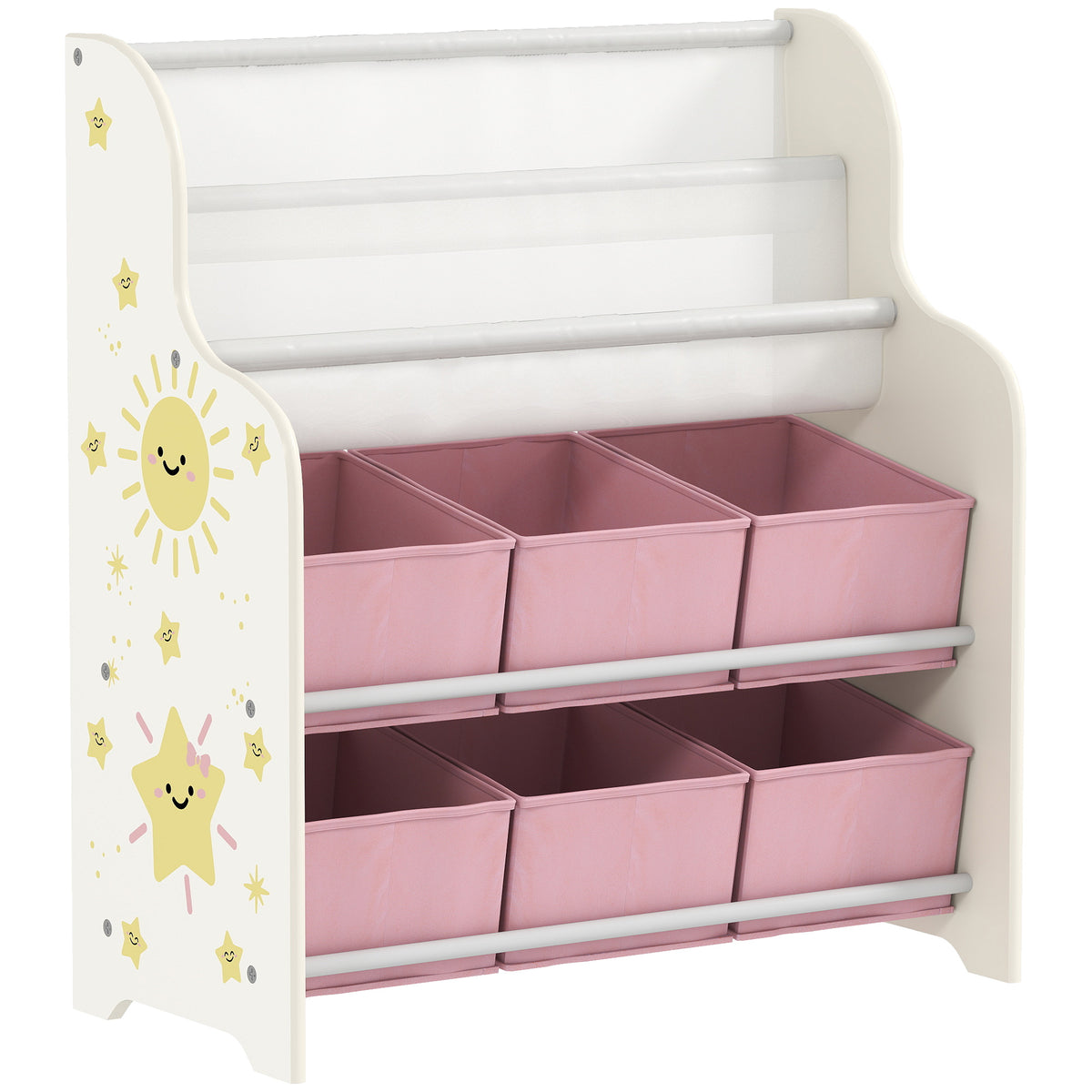 Mobile contenitore per bambini, porta giocattoli, 6 cassetti in tessuto e scaffale a due livelli, 63x30x71cm, rosa