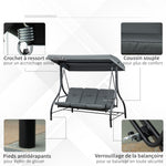 Balancelle de Jardin 3 Places Convertible Inclinaison Toit réglable Matelas Grand Confort Rembourrage 7 cm fourni
