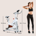 Vélo d'appartement silencieux avec selle et résistance réglables, moniteur LCD, support de tablette, blanc