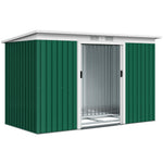 Abri de jardin 3,6 m² 280 x 130 x 172 cm kit de fondation porte coulissante ventilations acier galvanisé vert foncé