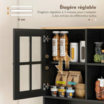 Buffet cuisine, meuble cuisine rangement haut, meuble de rangement avec plan de travail, 3 portes vitrées, 2