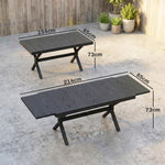 Table de Jardin Extensible Aluminium Table de Repas Extérieure Effet Bois 8-10 Personnes 214x85x73cm Gris Anthracite