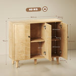 Buffet Cuisine, Meuble de Rangement avec 3 Portes à Motif Chevron et Pieds en Bois de Pin, 88,3x30x76cm, Bois Naturel-2