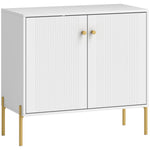 Buffet salon, meuble de rangement avec double porte cannelée, étagère réglable, pieds en acier, 80 x 39,1 x 76 cm, blanc