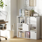 Bibliothèque étagère de rangement 9 cubes avec 3 portes et 6 compartiments ouverts, 106 x 24 x 95 cm, blanc