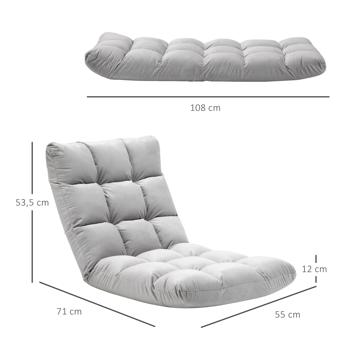 Sillón convertible sillón perezoso gran confort reclinable respaldo multiposiciones 90°-180° franela poliéster acolchado gris claro