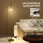 Lampadaire sur pied salon lampe sur pied avec abat-jour en verre texturé interrupteur à pied 29 x 25 x 152 cm métal or