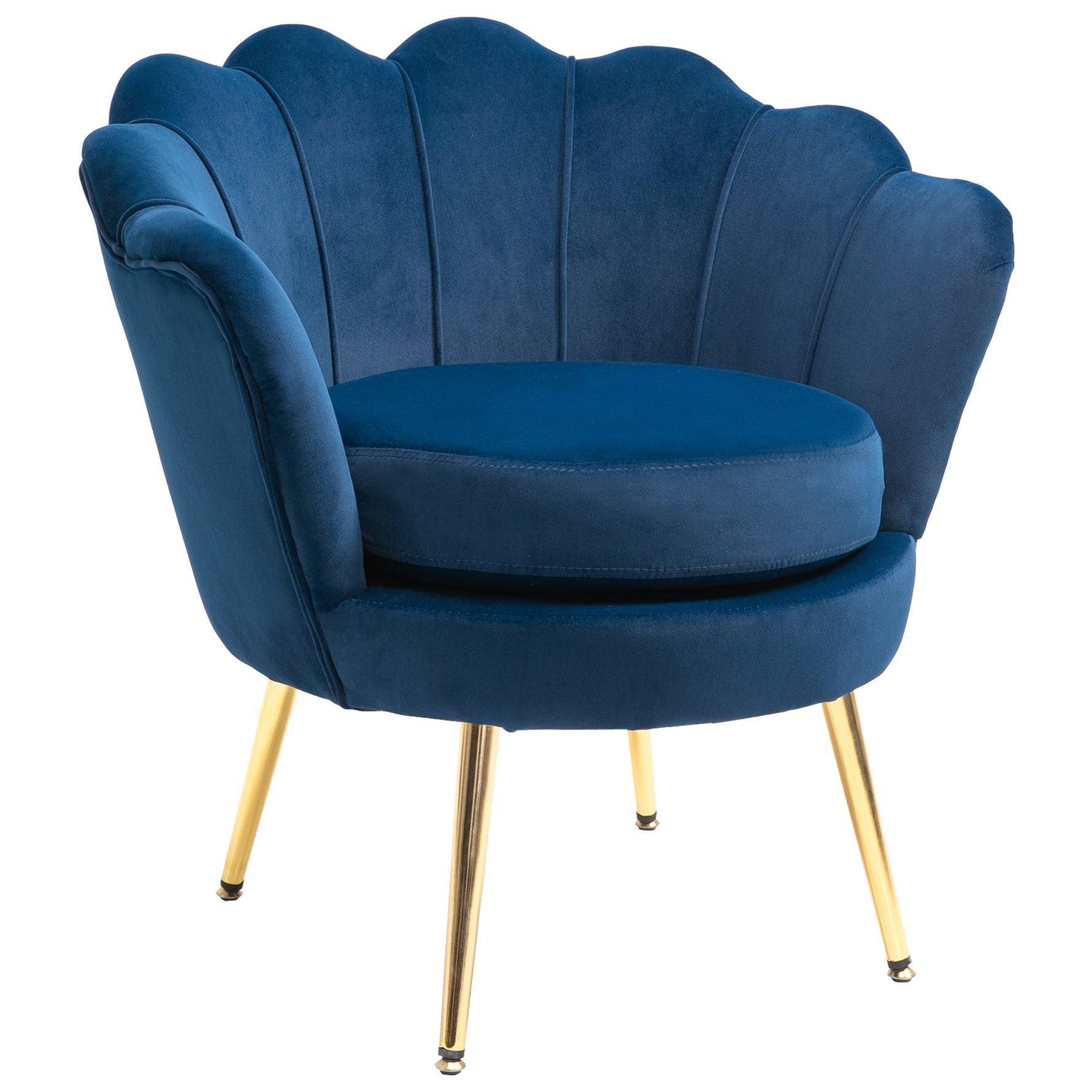 Fauteuil salon fauteuil en velours fauteuil coquillage avec pieds en métal doré pour chambre à coucher, bleu