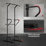 Power Tower Dip Station, Barre de traction, Barre de dips, Hauteur Réglable, Poignées en Forme U, 98x102x180-212cm, Noir