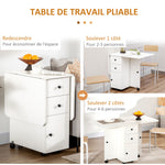 Table de cuisine pliable table à manger pliante 2 plateaux rabattables avec 2 tiroirs 1 placard blanc