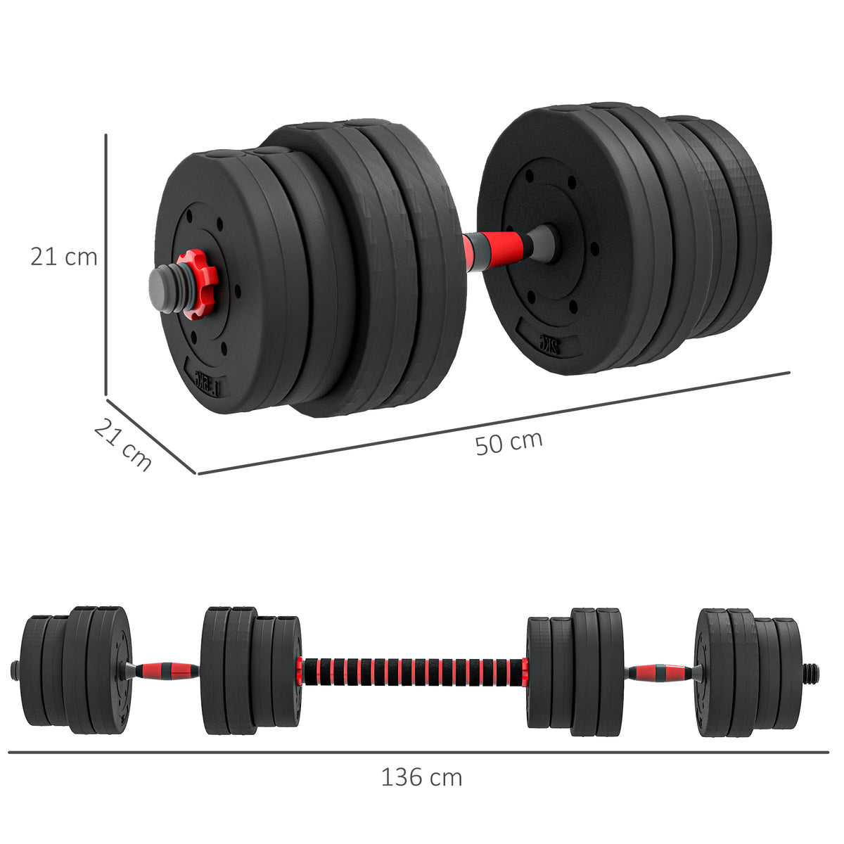 Ensemble d'haltères Courtes Total 30 Kg 2 en 1 poids réglable Barres incluses - entraînement Musculaire & haltérophilie