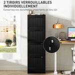 Caisson bureau, meuble rangement bois 4 tiroirs et serrure, barres de suspension réglables, 40 x 40 x 131 cm, noir