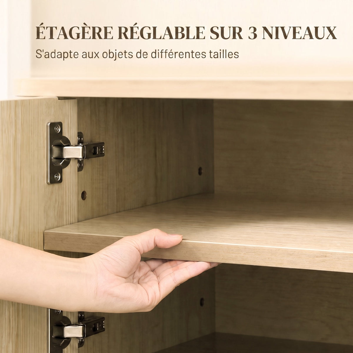 Meuble TV 140 cm, Meuble Télé pour Téléviseur jusqu'à 60 Pouces, 4 Portes Cannelées et Étagères Réglables, Chêne