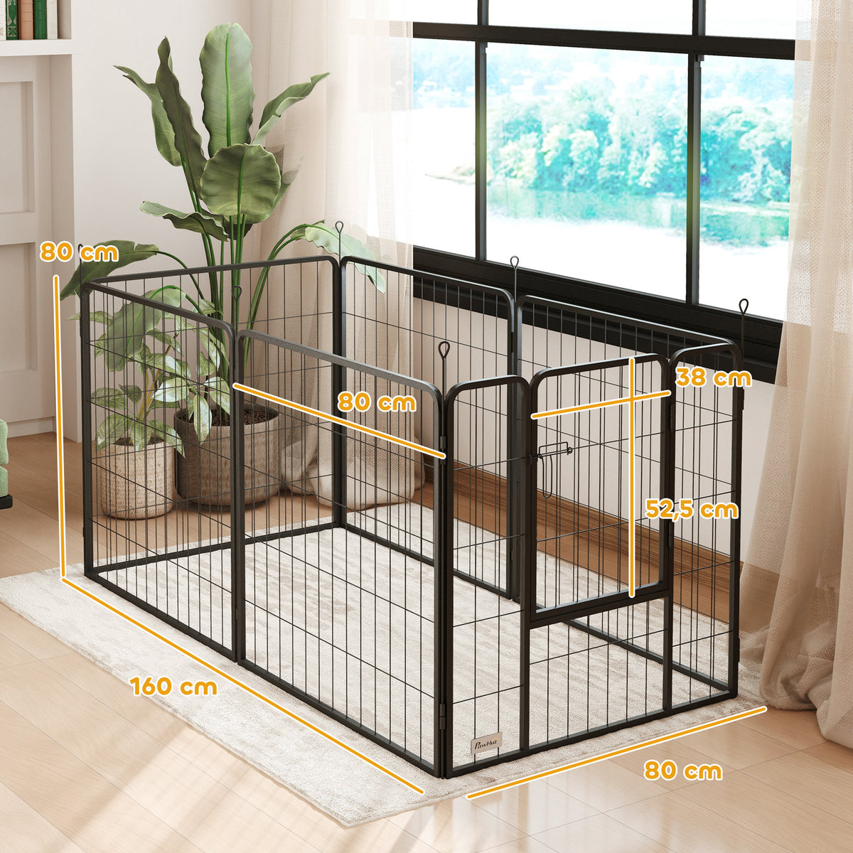 Dog playpen, 6-panel modular and foldable dog enclosure, portable steel with door 80 x 80 grey