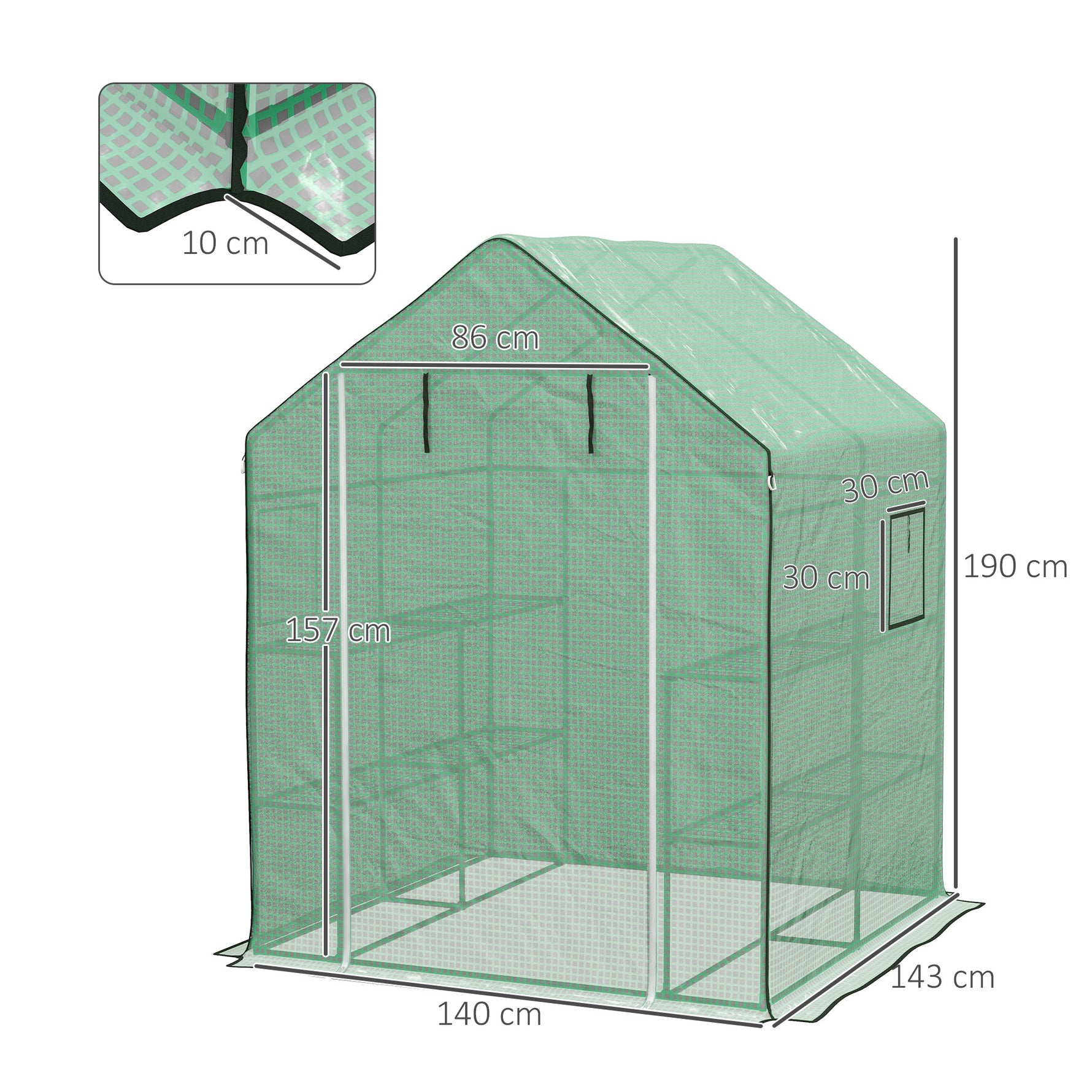 Serre de jardin avec 1 porte, 1 fenetres, étagères 3 niveaux pour Légumes Plantes Fleurs Bâche PE 140 x 143 x 190 cm