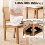 Lot de 2 chaises de salle à manger, chaises de cuisine avec assise rembourrée, dossier effet rotin, crème et chêne