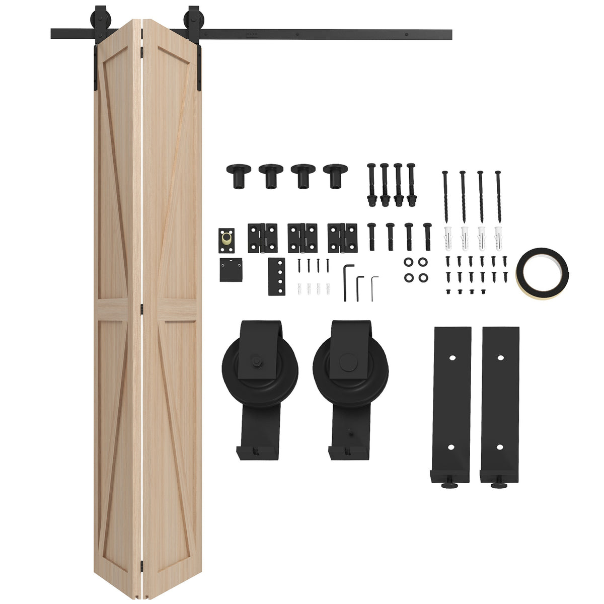 152,5 CM Quincaillerie de porte coulissante pliante kit de rails de porte de grange coulissante en acier pour 2 portes