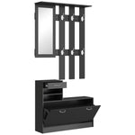 Ensembles 3 en 1 de meuble d'entrée vestiaire avec panneau porte-manteau, miroir et banc à chaussures noir