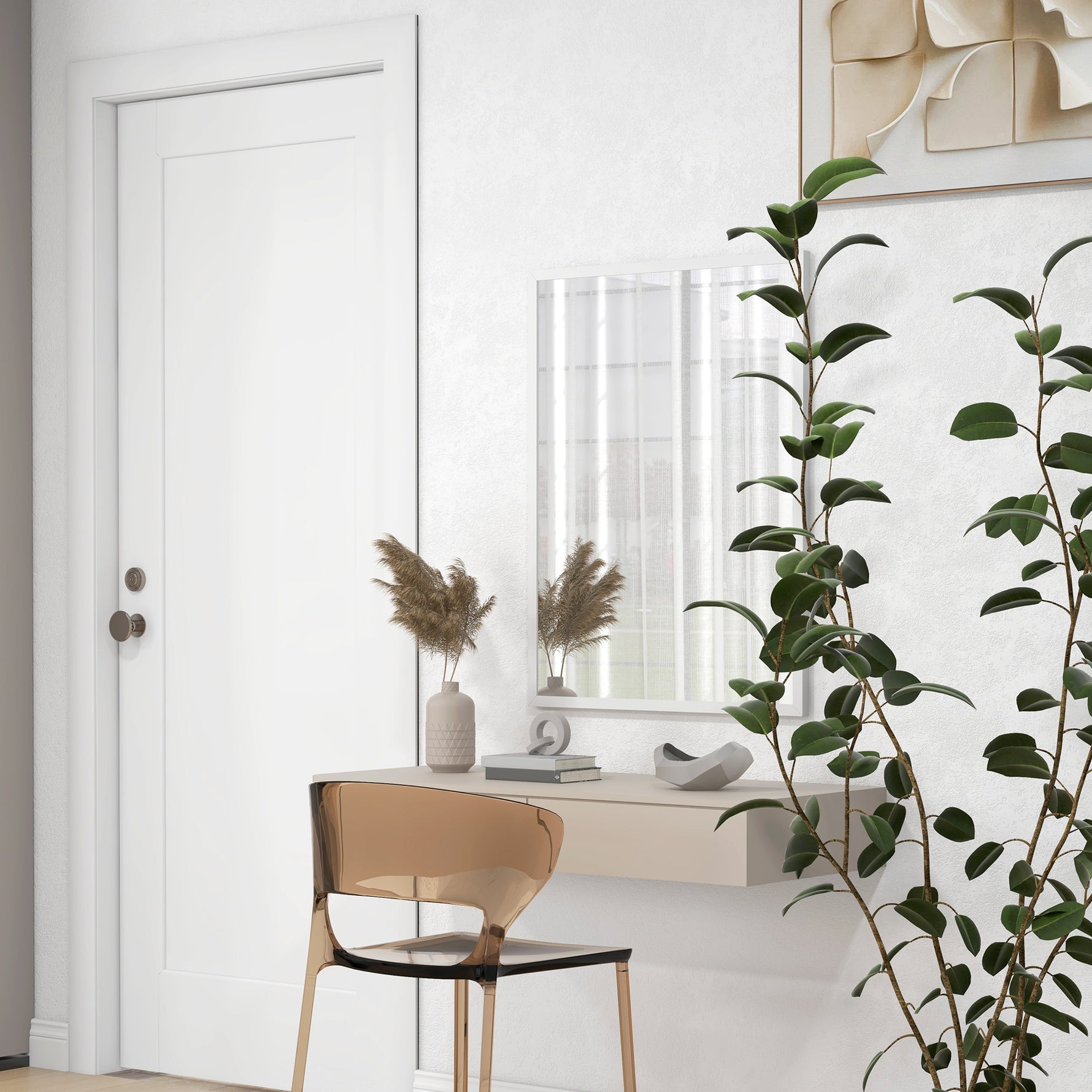 Miroir mural rectangulaire 60 x 80 cm, cadre en MDF, idéal pour la salle de bain, salon ou chambre, blanc