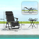 Lot de 2 chaise longue pliable et inclinable avec table d'appoint, porte-gobelets et appuie-têtes, charge 120 kg, noir