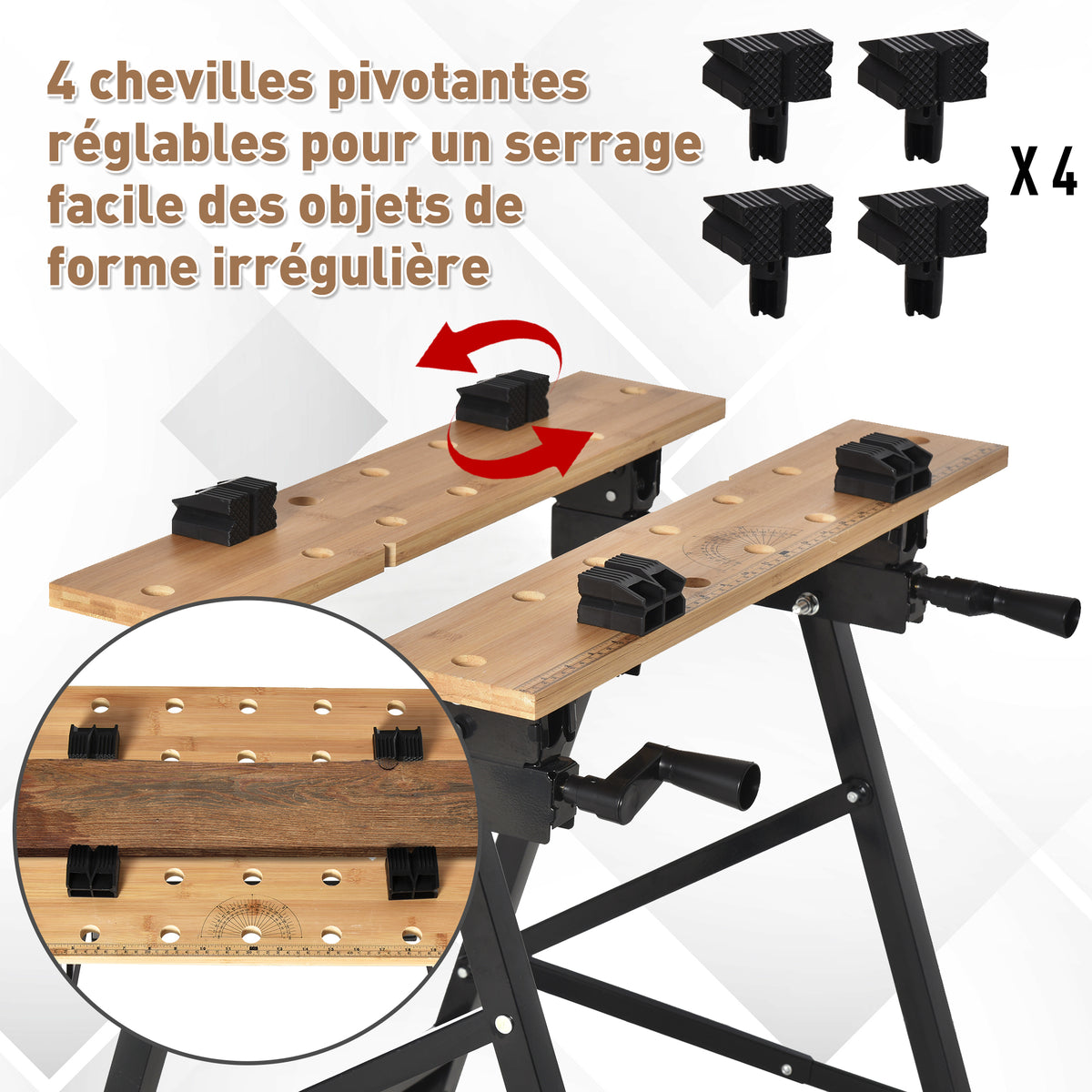 Établi pliant établi de serrage avec 4 serre-joints table de travail, charge 150 kg, 63,5x60,5x78cm, noir