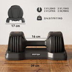 Schnell verstellbare Hanteln, 5 Stufen, 2 x 11 kg, Sicherheitsverschluss, rutschfester Griff, Ablageschalen, Schwarz