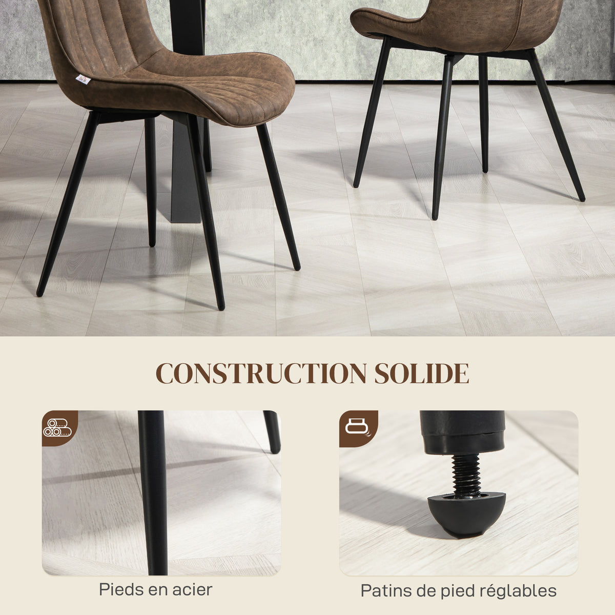 Lot de 2 chaises de salle à manger design moderne et capitonné pour salon, salle à manger, chambre à coucher, marron