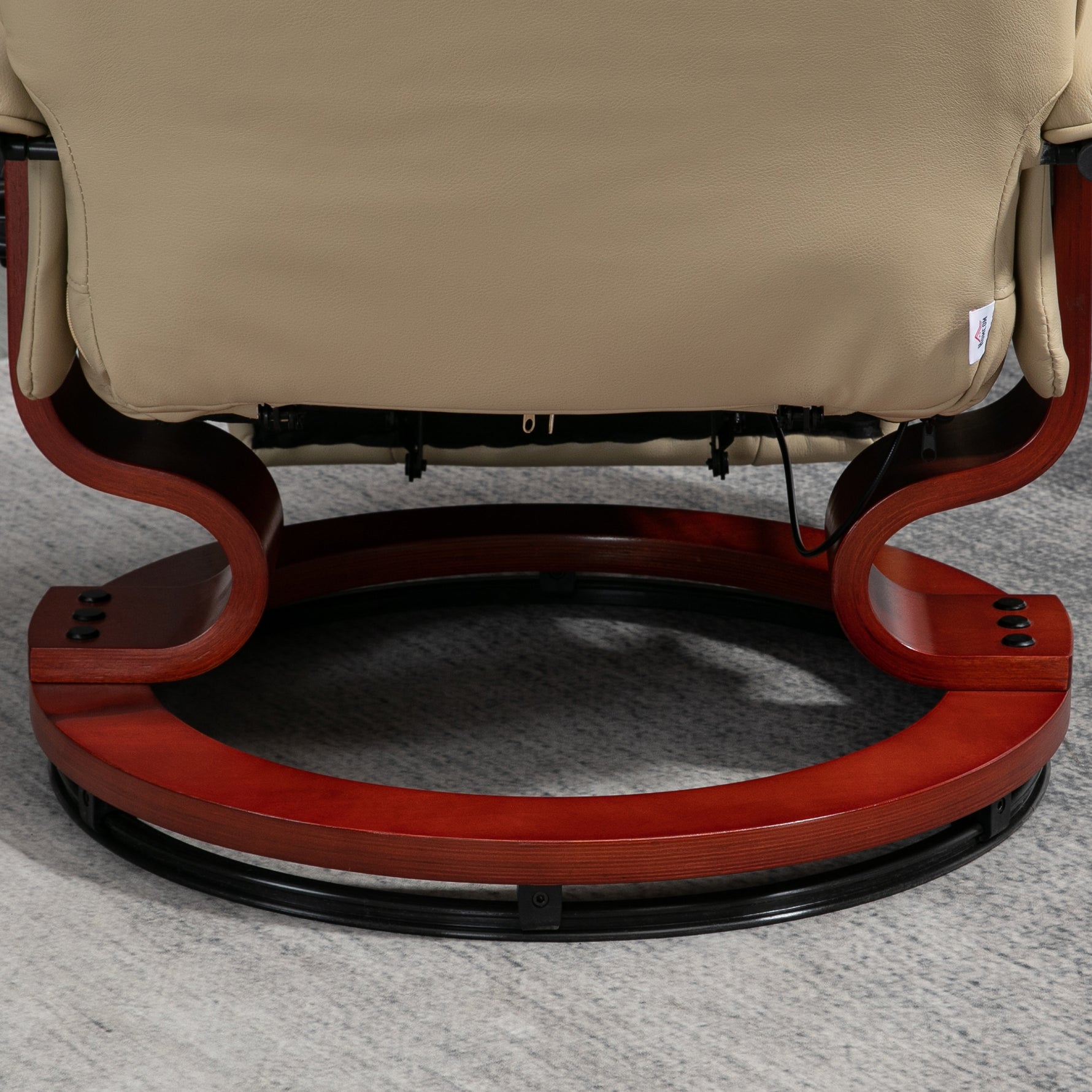 Fauteuil relax inclinable repose-pieds réglable pivotant 360° piètement bois revêtement PU respirant et doux crème