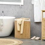 Panier à linge en bambou d'angle 55L avec couvercle et sac amovible 38 x 38 x 57 cm bois naturel
