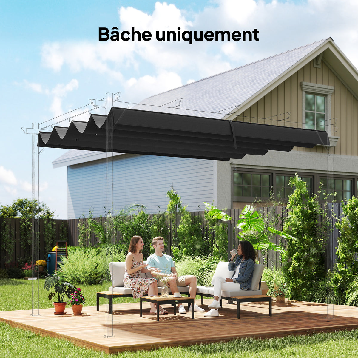 Toile de toit de rechange pour pergola toile de remplacement protection solaire Anti-UV 30+ pour pergola de 3 x 2 m