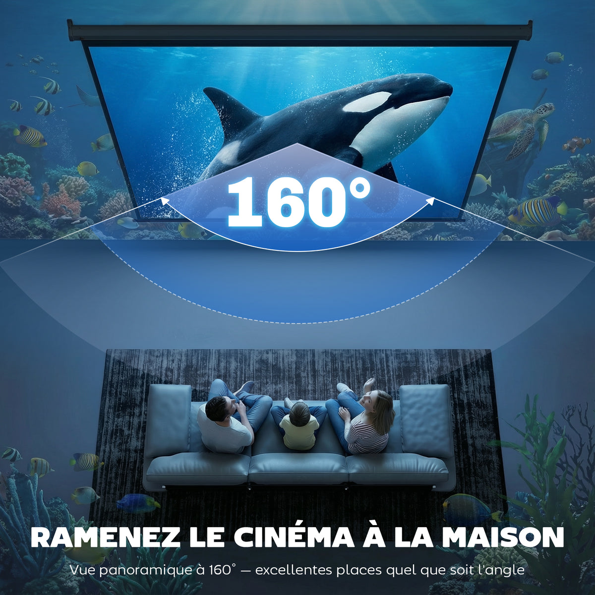 Écran de Projection 120" 4:3 HD 4K, Boîtier en Métal, Écran Hauteur Réglable Manuellement, 244x183cm, Noir