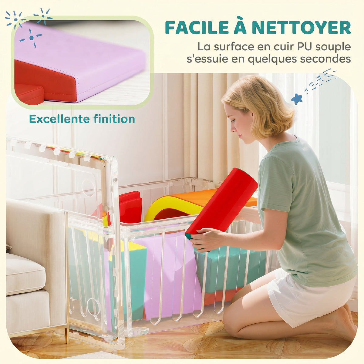 Parcours motricité bébé 10PCS, module motricité bébé en mousse EPE avec housse en revêtement PU, multicolore