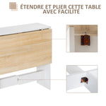 Table de cuisine pliable 103L x 76l x 74H cm en bois bicolore chêne blanc