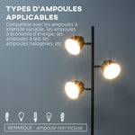 Lampadaire sur pied salon style industriel 3 abat-jours orientables en acier 38 x 28 x 169 cm noir