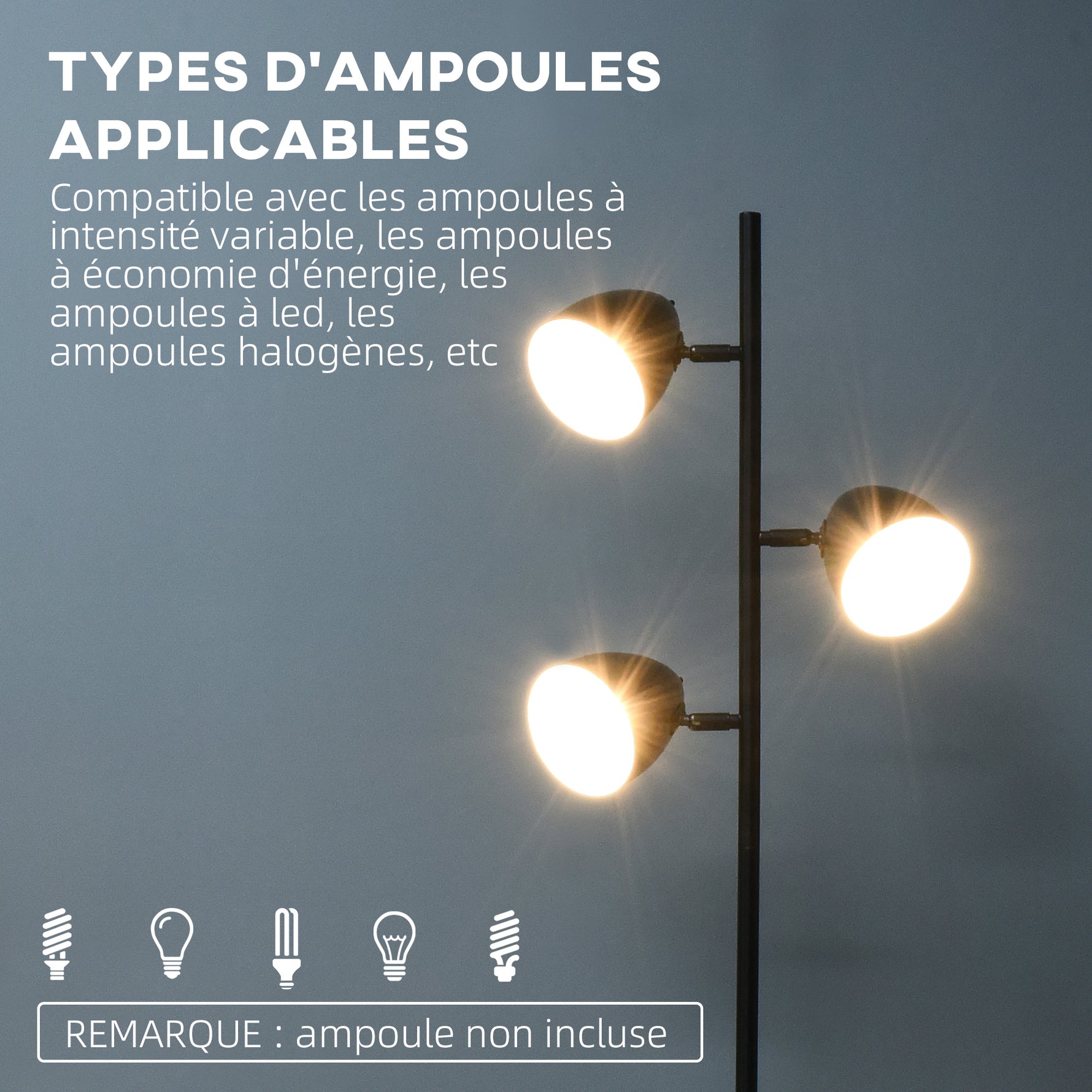 Lampadaire sur pied salon style industriel 3 abat-jours orientables en acier 38 x 28 x 169 cm noir