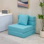 Chauffeuse canapé-lit convertible fauteuil 1 place avec 1 coussin déhoussable, tissu bleu