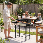 Barbecue charbon de bois BBQ avec grille de gril à 3 niveaux et étagères latérales pliables, 118 x 32 x 90 cm, noir