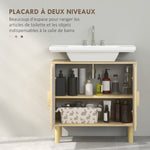 Meuble salle de bain sous lavabo meuble sous lavabo portes en rotin pieds bois de pin 2 niveaux 60 x 30 x 60 cm chêne