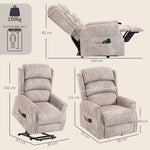 Fauteuil releveur électrique massage par vibrations et chaleur, fauteuil relax électrique en velours, 80x160x82cm, beige
