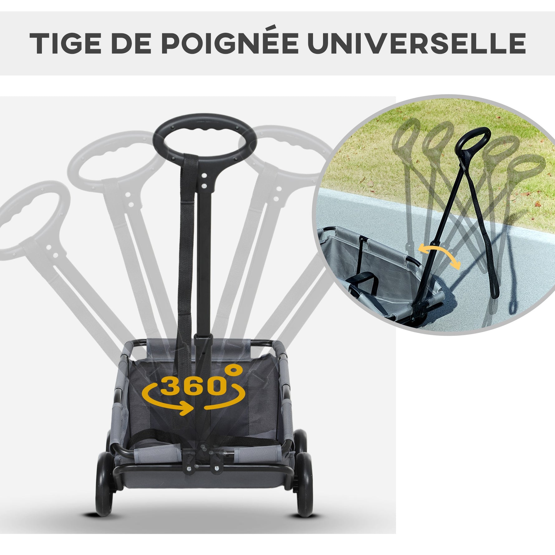 Poussette pour chien poussette petit chien pliable à 4 roues avec tige de poussée réglable 53 x 45 x 28 cm gris
