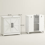 Meuble sous lavabo, meuble de salle de bain avec 2 portes magnétiques style grange et étagères, 60 x 30 x 60 cm, blanc