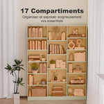 Bibliothèque 6 Niveaux, Étagère de Rangement avec 17 Compartiments et Étagères Réglables, 149 x 23,6 x 188 cm, Vert