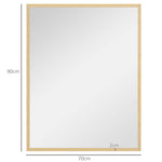 Miroir mural rectangulaire 90 x 70 cm, cadre en bois, idéal pour la salle de bain, salon ou chambre, naturel