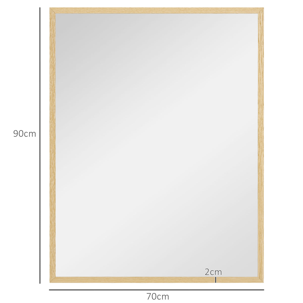 Miroir mural rectangulaire 90 x 70 cm, cadre en bois, idéal pour la salle de bain, salon ou chambre, naturel