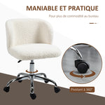 Chaise de bureau sans accoudoir en toison d'agneau hauteur réglable pivotant à 360 ° charge max. 120 Kg blanc