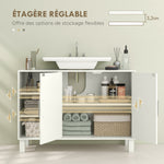 Meuble sous lavabo meuble de salle de bain avec placard à deux niveaux étagères réglables 90l x 30P x 63H cm crème